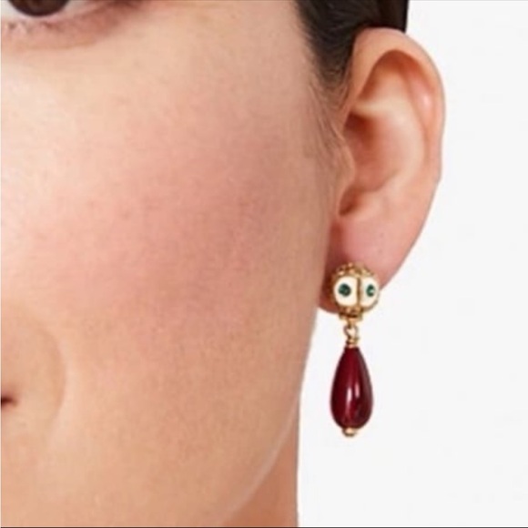 Kate Spade Red and Gold Owl Night Bird drop Earrings - Picture 2 of 5